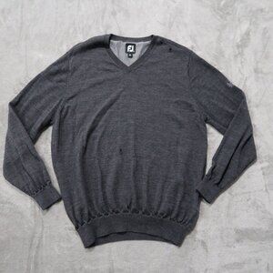 Footjoy Sweater Men M Gray Knit V Neck Pullover Wool Cardigan Grunge Punk Retro